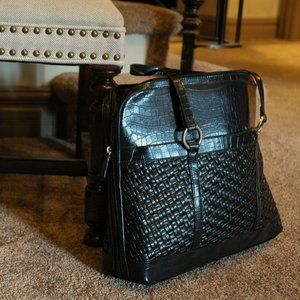 Coldwater Creek Hampton Computer Bag, Black Leather Weave, NWT